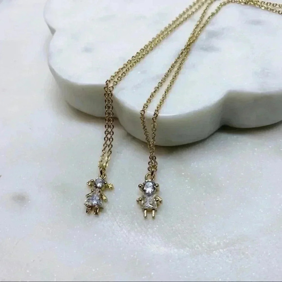 𝅺PETITE Rhinestone Girl Charm Necklace Mom Gift gold plated 🔅 - Picture 7 of 10
